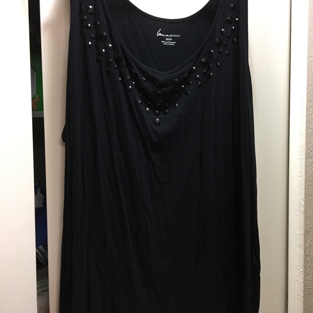 Black flowing embellished tank. By Lane Bryant